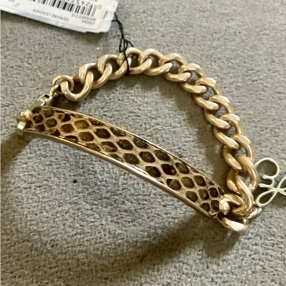 Sam Edelman NWWT Nickel & Gold Tone W/Genuine Leather ID Inspired Bracelet